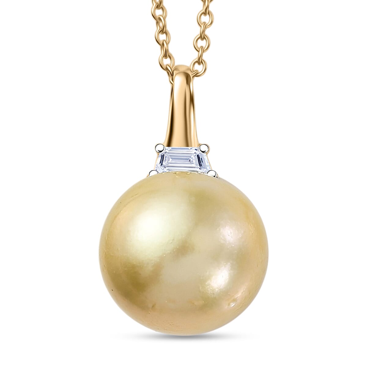 Premium South Sea Golden Pearl and Luxuriant Lab Grown Diamond E-F VS 0.10 ctw Honeymoon Pendant Necklace in 10K Yellow Gold 20 Inches