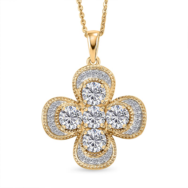 D'Joy Moissanite 2.50 ctw Pendant Necklace in 18K Vermeil Yellow Gold Over Sterling Silver 20 Inches