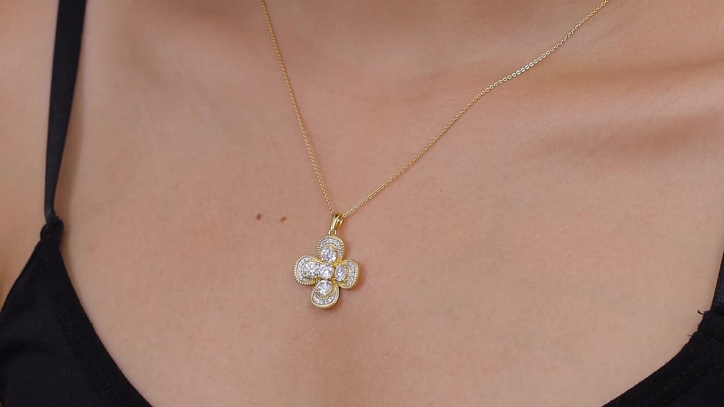 D'Joy Moissanite 2.50 ctw Pendant Necklace in 18K Vermeil Yellow Gold Over Sterling Silver 20 Inches