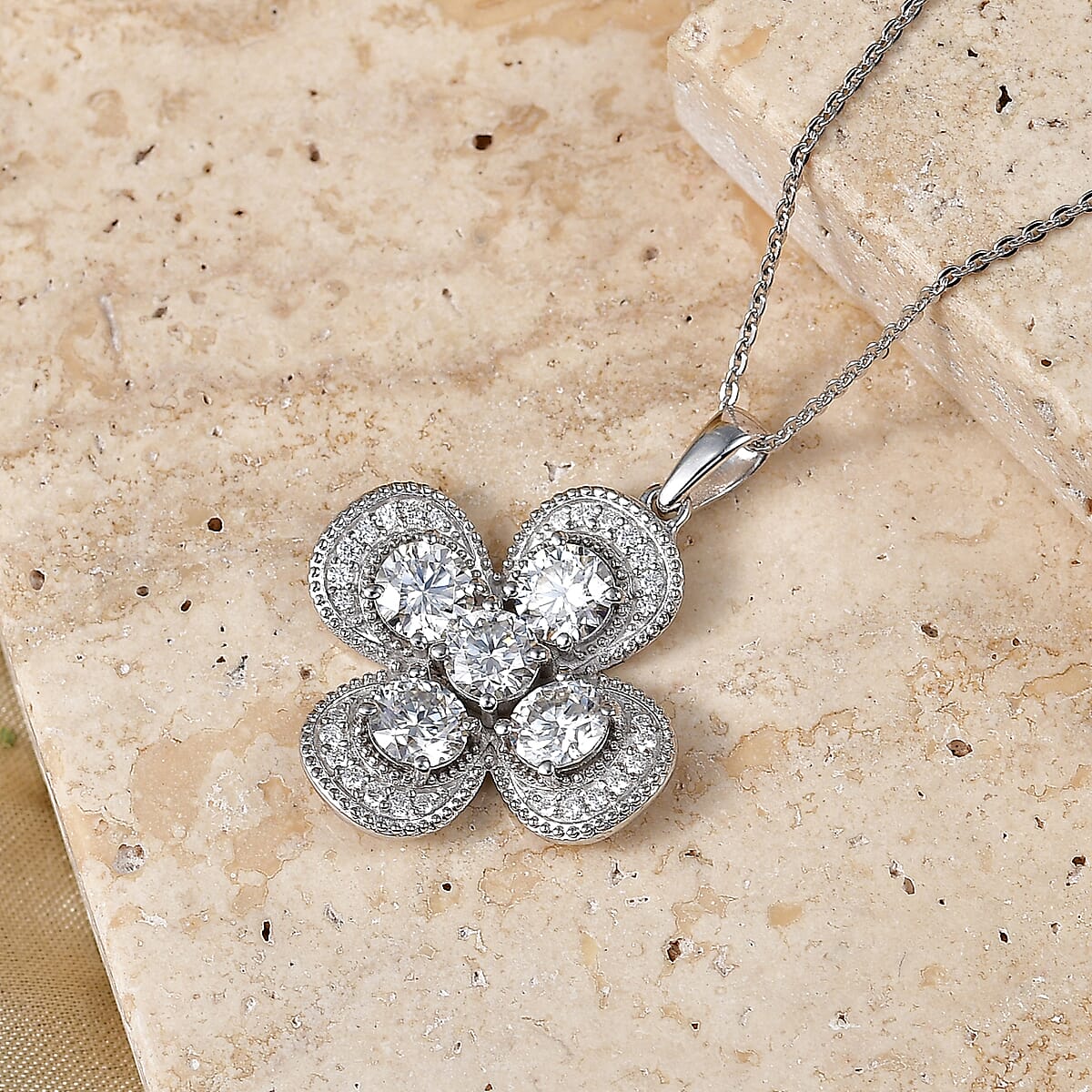D'Joy Moissanite 2.50 ctw Pendant Necklace in Rhodium Over Sterling Silver 20 Inches image number 1