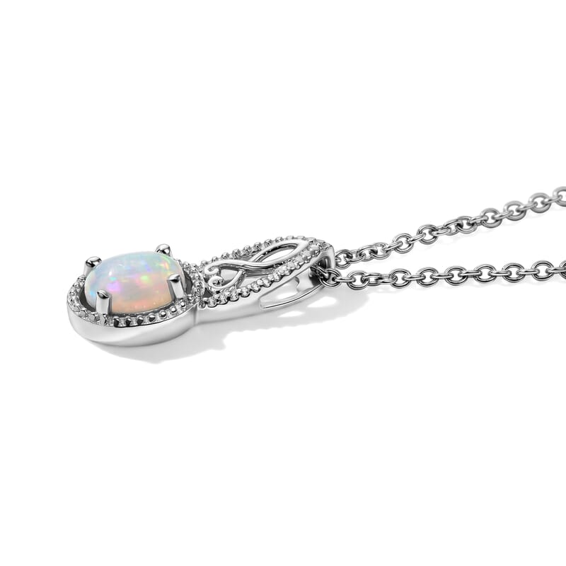 D'Joy Ethiopian Welo Opal 0.90 ctw Pendant in Rhodium Over Sterling Silver with Stainless Steel Necklace 20 Inches
