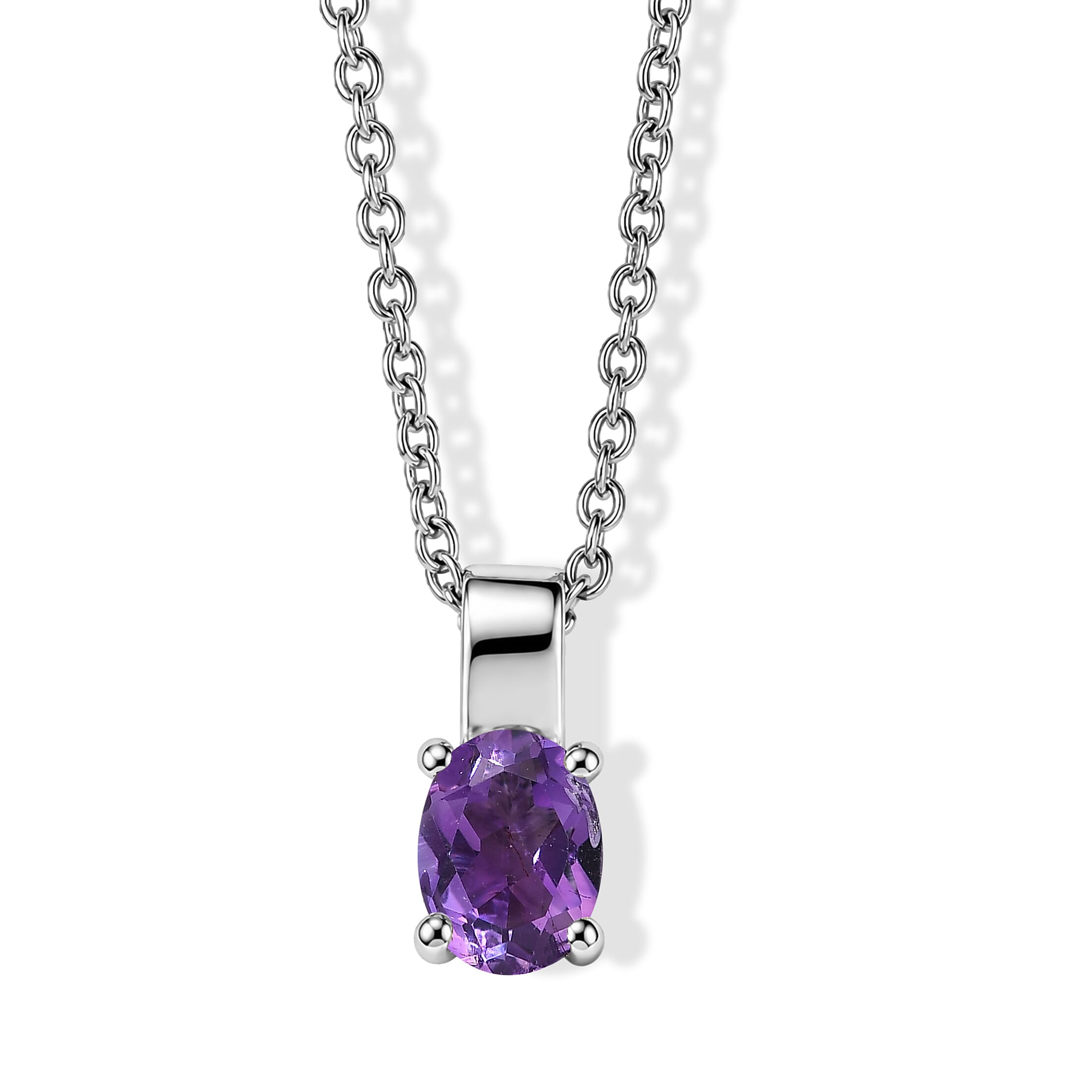 D'Joy Moroccan Amethyst 1.15 ctw Pendant in Rhodium Over Sterling Silver with Stainless Steel Necklace 20 Inches