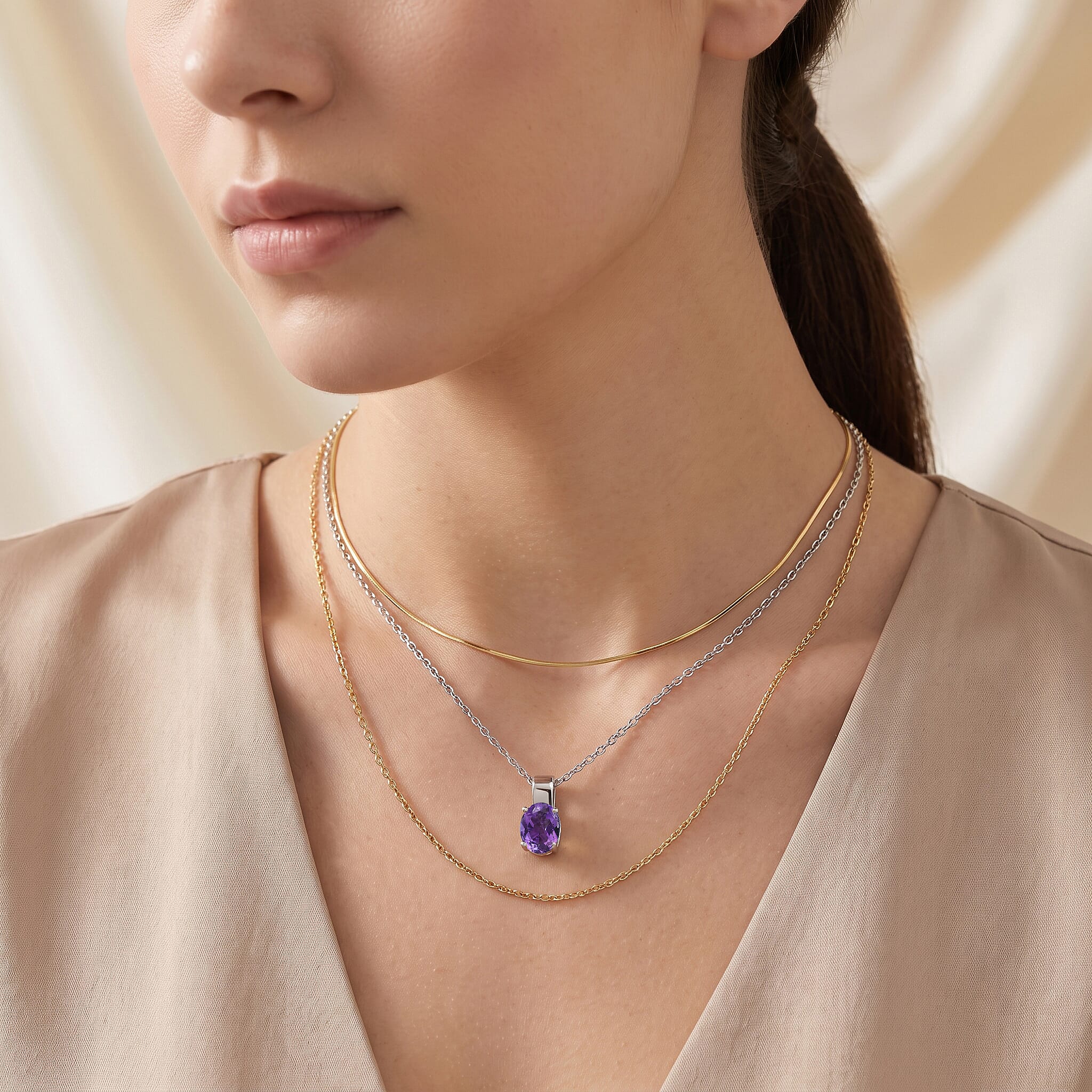 D'Joy Moroccan Amethyst 1.15 ctw Pendant in Rhodium Over Sterling Silver with Stainless Steel Necklace 20 Inches