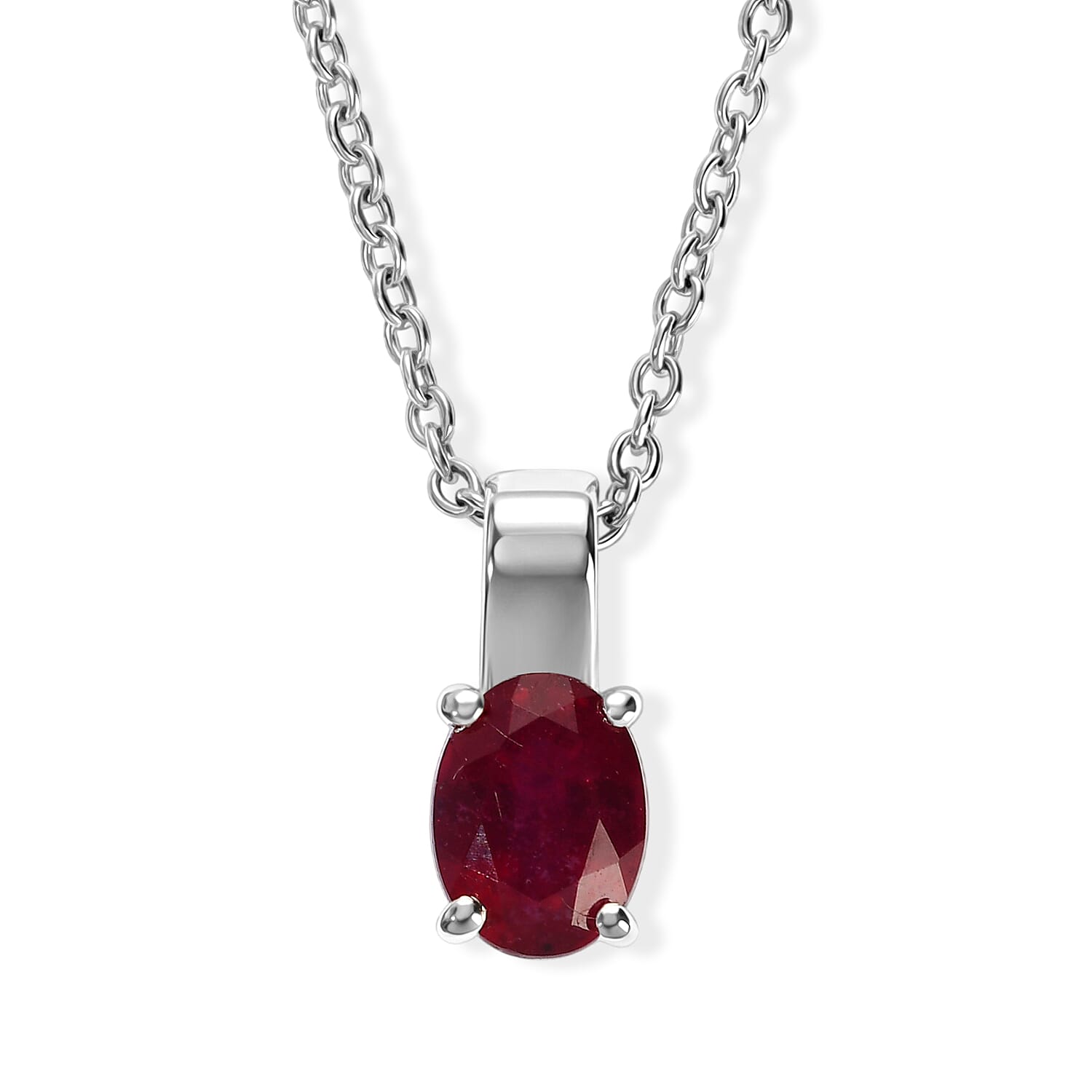 D'Joy Niassa Ruby (FF) 1.90 ctw Pendant in Rhodium Over Sterling Silver with Stainless Steel Necklace 20 Inches