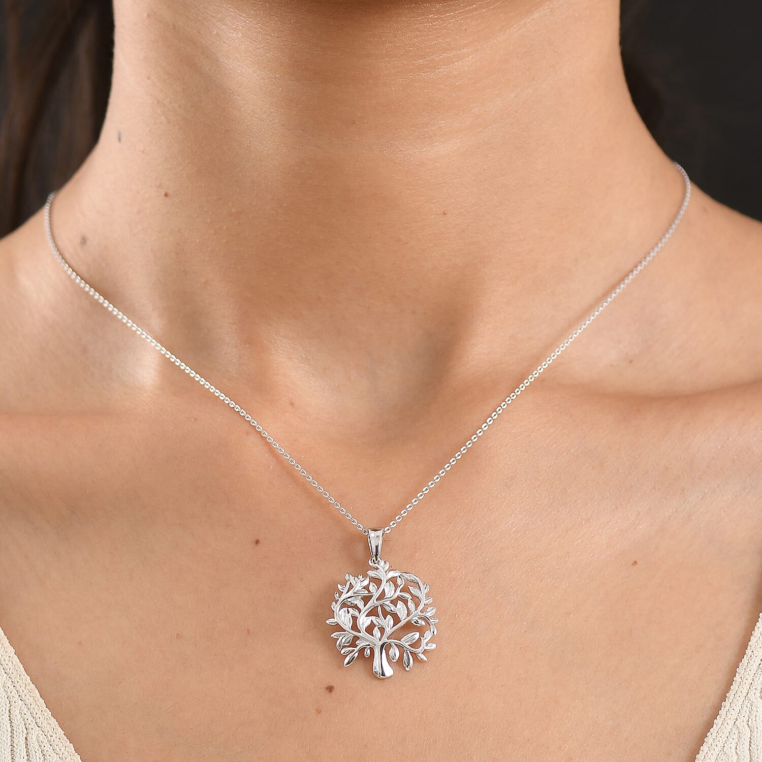 D'Joy Floral Pendant in Rhodium Over Sterling Silver with Stainless Steel Necklace (20 Inches)
