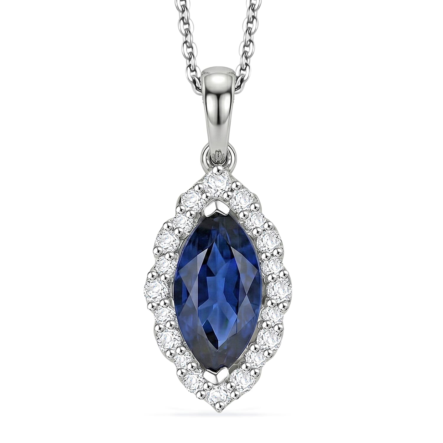 Certified & Appraised D'Joy Premium Kashmir Kyanite and Moissanite 2.80 ctw Pendant Necklace in Rhodium Over Sterling Silver 18