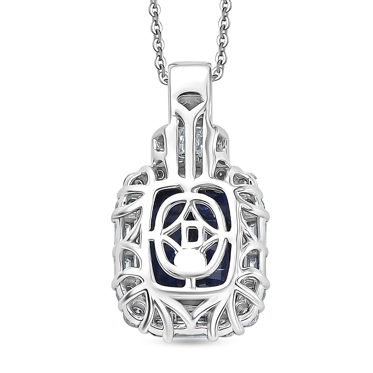 D'Joy Premium Kashmir Kyanite and Moissanite 4.20 ctw Pendant Necklace (18 Inches) in Rhodium Over Sterling Silver
