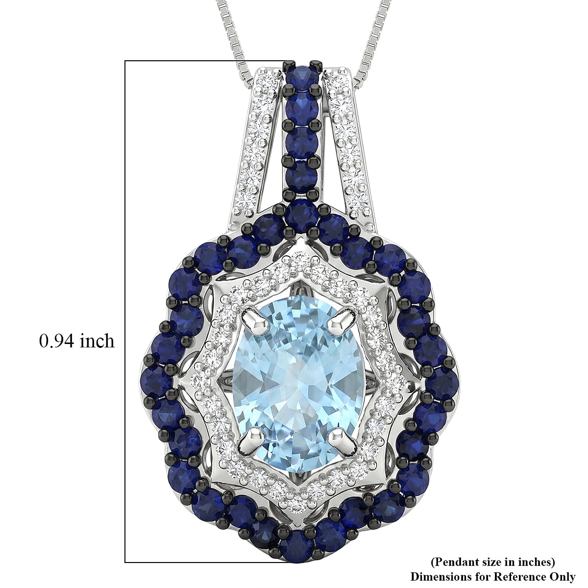 D'Joy Premium Cambodian Blue Zircon and Multi Gemstone 2.80 ctw Midnight Ocean Halo Pendant Necklace in Rhodium Over Sterling Silver (18 Inches)