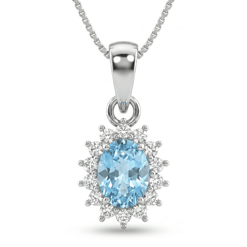 D'Joy Premium Cambodian Blue Zircon and White Zircon 1.75 ctw Ocean Bloom Pendant in Rhodium Over Sterling Silver with Stainless Steel Necklace 20 Inches