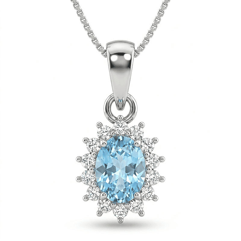 D'Joy Premium Cambodian Blue Zircon and White Zircon 1.75 ctw Ocean Bloom Pendant in Rhodium Over Sterling Silver with Stainless Steel Necklace 20 Inches