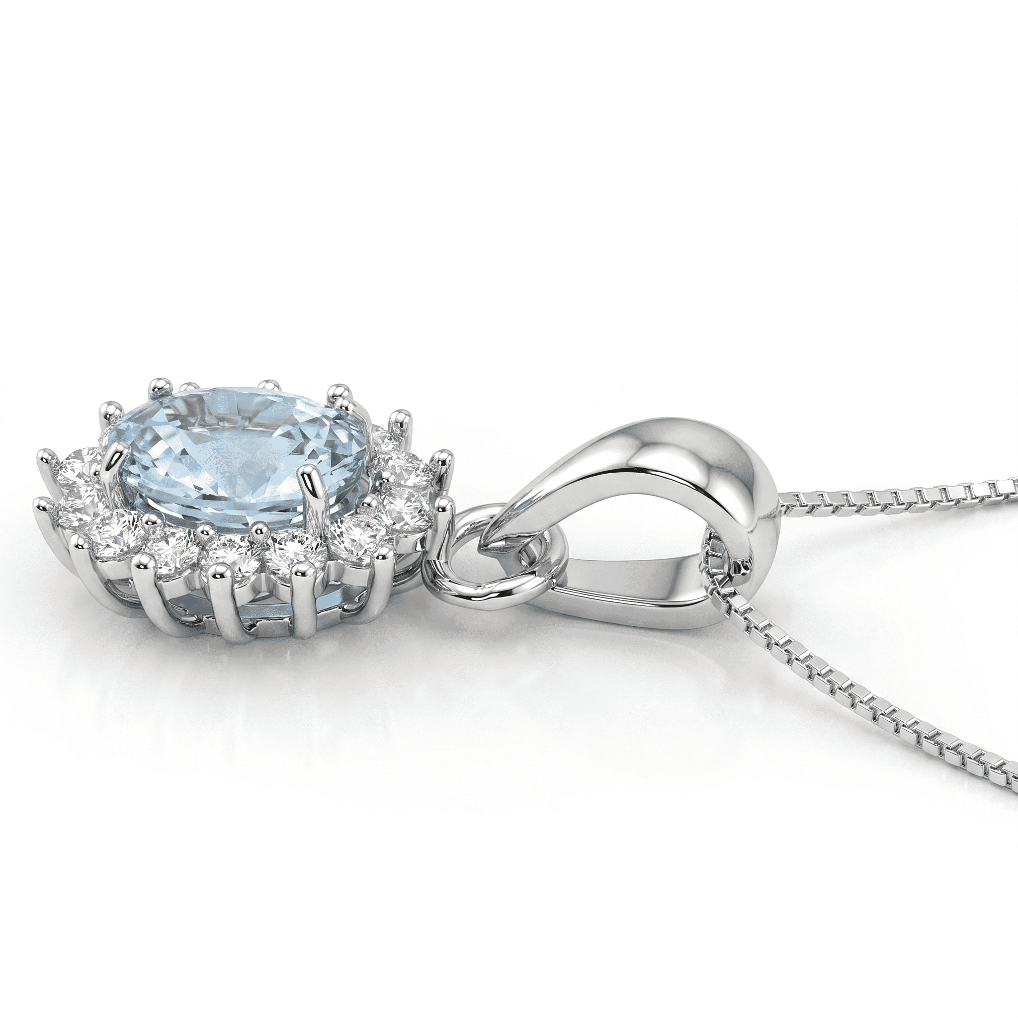 D'Joy Premium Cambodian Blue Zircon and White Zircon 1.75 ctw Ocean Bloom Pendant in Rhodium Over Sterling Silver with Stainless Steel Necklace 20 Inches