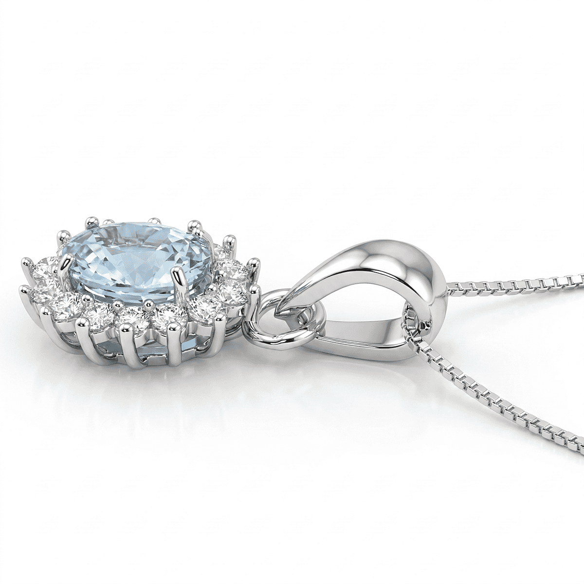 D'Joy Premium Cambodian Blue Zircon and White Zircon 1.75 ctw Ocean Bloom Pendant in Rhodium Over Sterling Silver with Stainless Steel Necklace 20 Inches image number 3