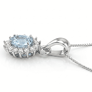 D'Joy Premium Cambodian Blue Zircon and White Zircon 1.75 ctw Ocean Bloom Pendant in Rhodium Over Sterling Silver with Stainless Steel Necklace 20 Inches