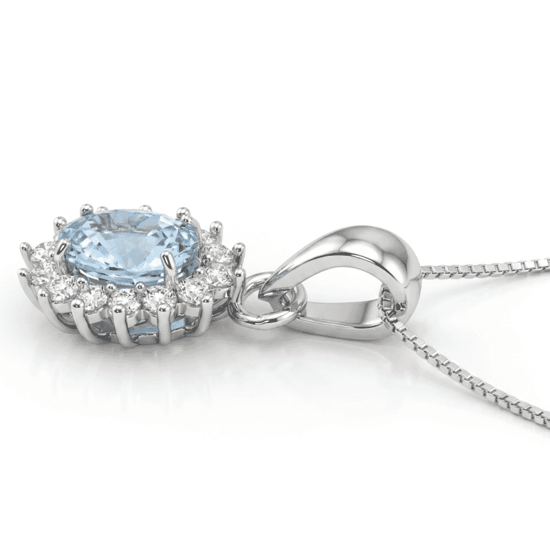 D'Joy Premium Cambodian Blue Zircon and White Zircon 1.75 ctw Ocean Bloom Pendant in Rhodium Over Sterling Silver with Stainless Steel Necklace 20 Inches