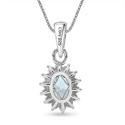 D'Joy Premium Cambodian Blue Zircon and White Zircon 1.75 ctw Ocean Bloom Pendant in Rhodium Over Sterling Silver with Stainless Steel Necklace 20 Inches