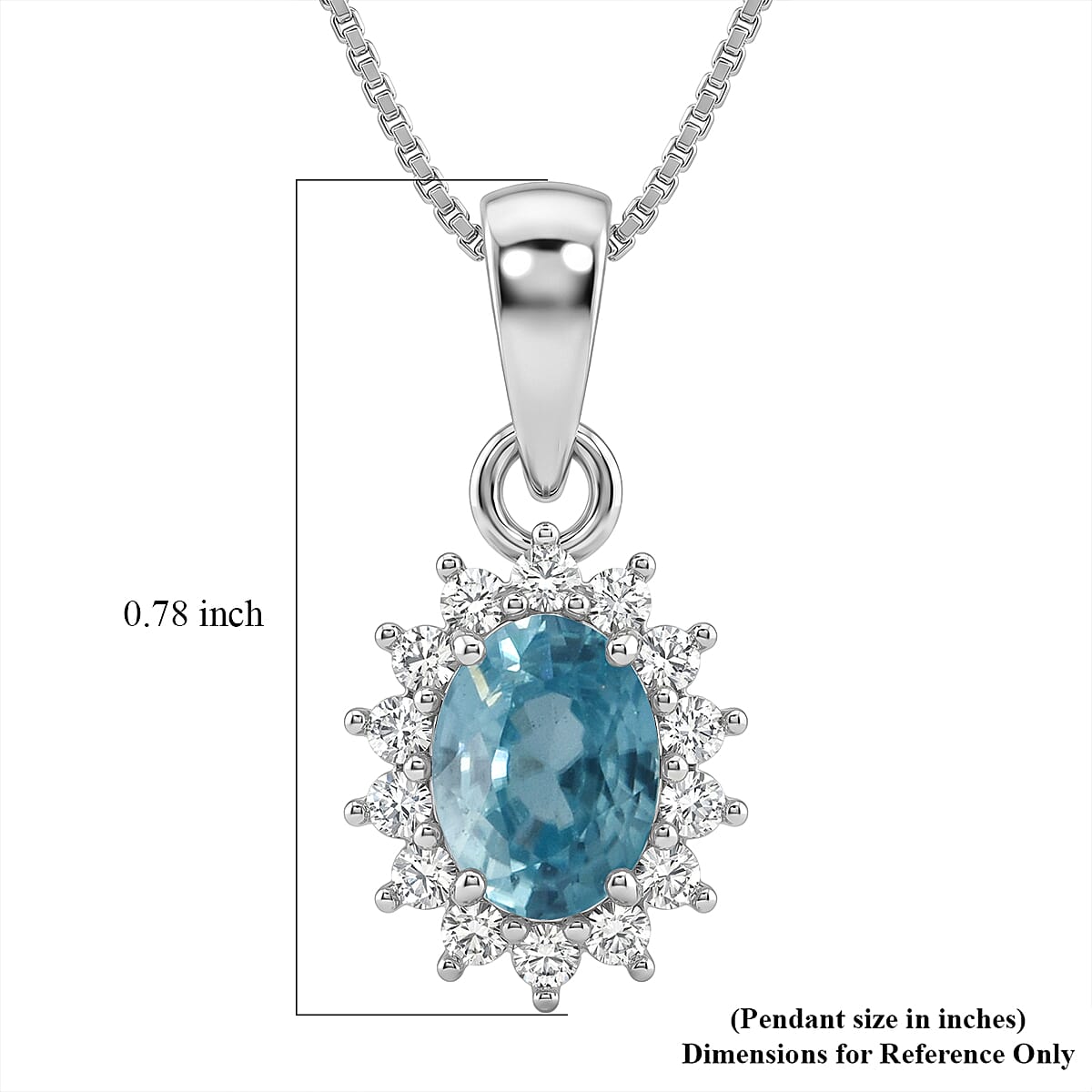 D'Joy Premium Cambodian Blue Zircon and White Zircon 1.75 ctw Ocean Bloom Pendant in Rhodium Over Sterling Silver with Stainless Steel Necklace 20 Inches image number 5