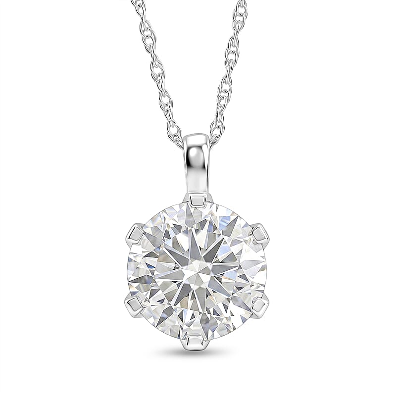 Certified Moissanite D-E VVS1-VVS2 1.30 ctw Timeless Sparkle Pendant Necklace in 10K White Gold 18 Inches