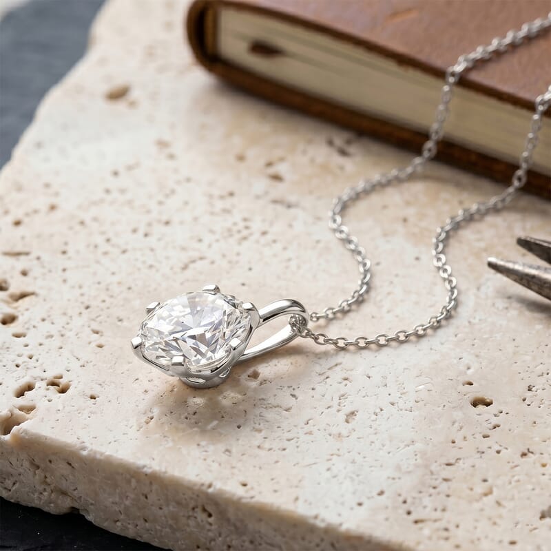 Certified Moissanite D-E VVS1-VVS2 1.30 ctw Timeless Sparkle Pendant Necklace in 10K White Gold 18 Inches