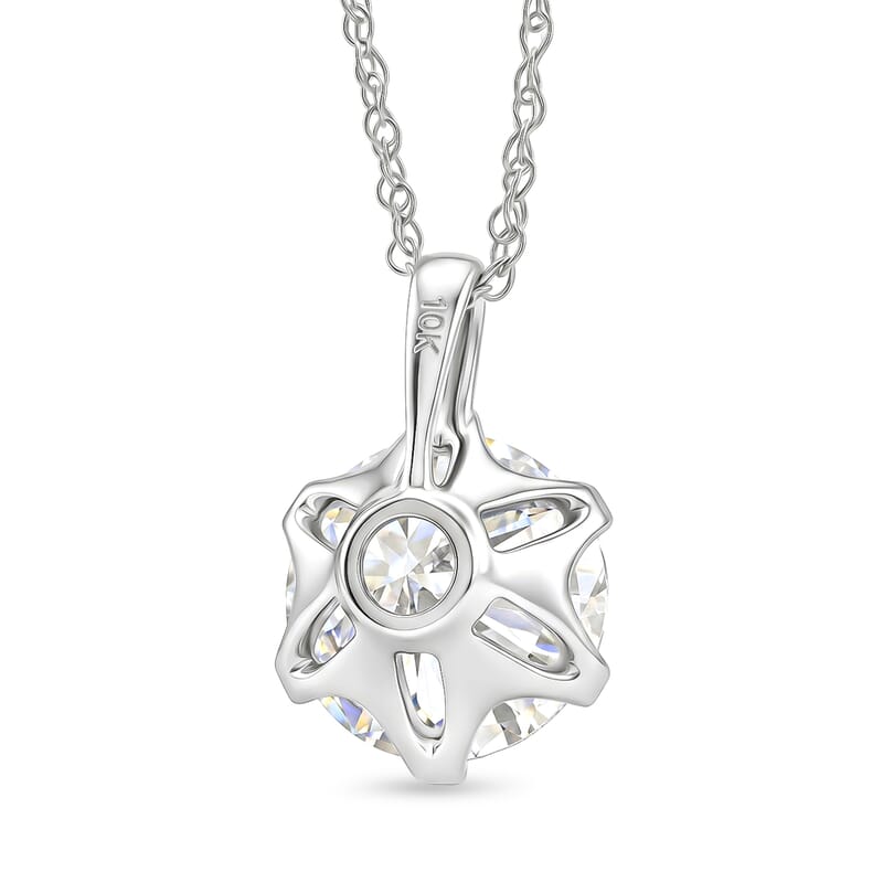 Certified Moissanite D-E VVS1-VVS2 1.30 ctw Timeless Sparkle Pendant Necklace in 10K White Gold 18 Inches