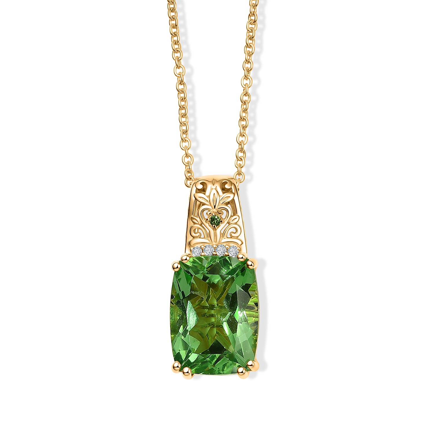 EverTrue Chartreuse Quartz (Triplet) and Multi Gemstone 11.50 ctw Pendant in 18K YG Plated with ION Plated YG Stainless Steel 20 Inches