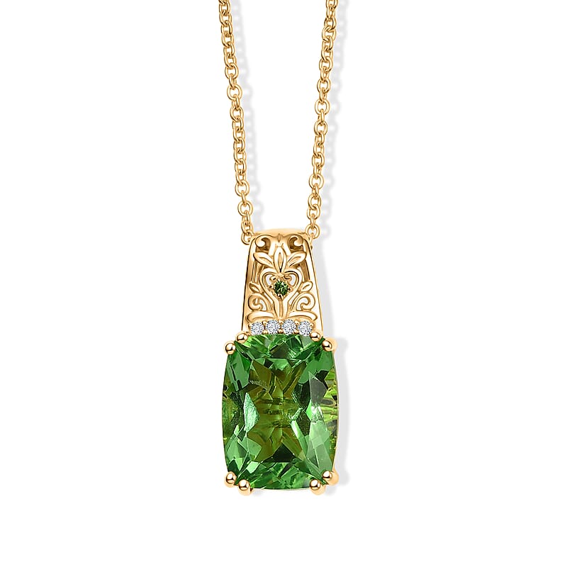 EverTrue Chartreuse Quartz (Triplet) and Multi Gemstone 11.50 ctw Pendant in 18K YG Plated with ION Plated YG Stainless Steel 20 Inches