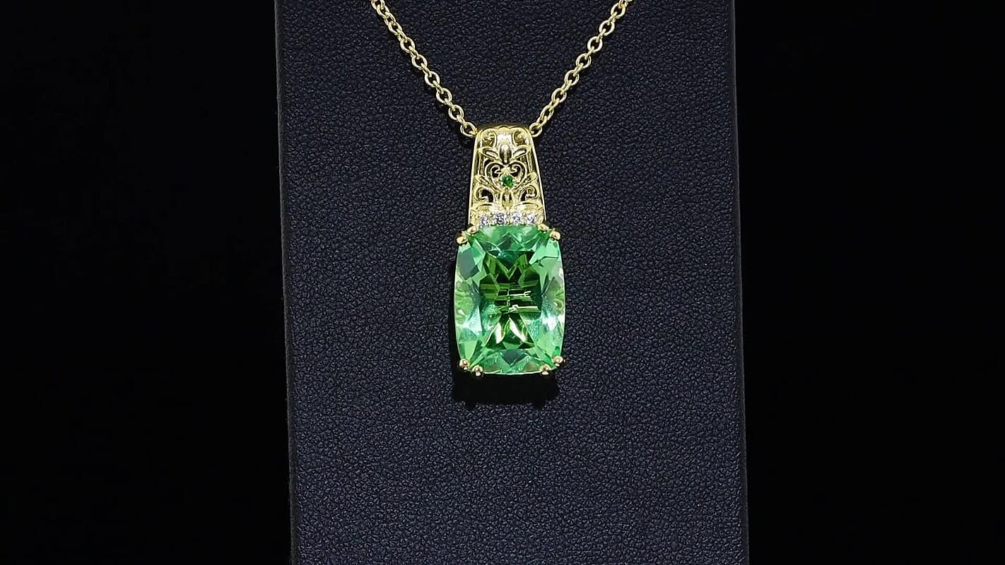 EverTrue Chartreuse Quartz, Multi Gemstone Forest Charm Pendant in 18K YG Plated with ION Plated YG Stainless Steel (20 Inches) 11.50 ctw