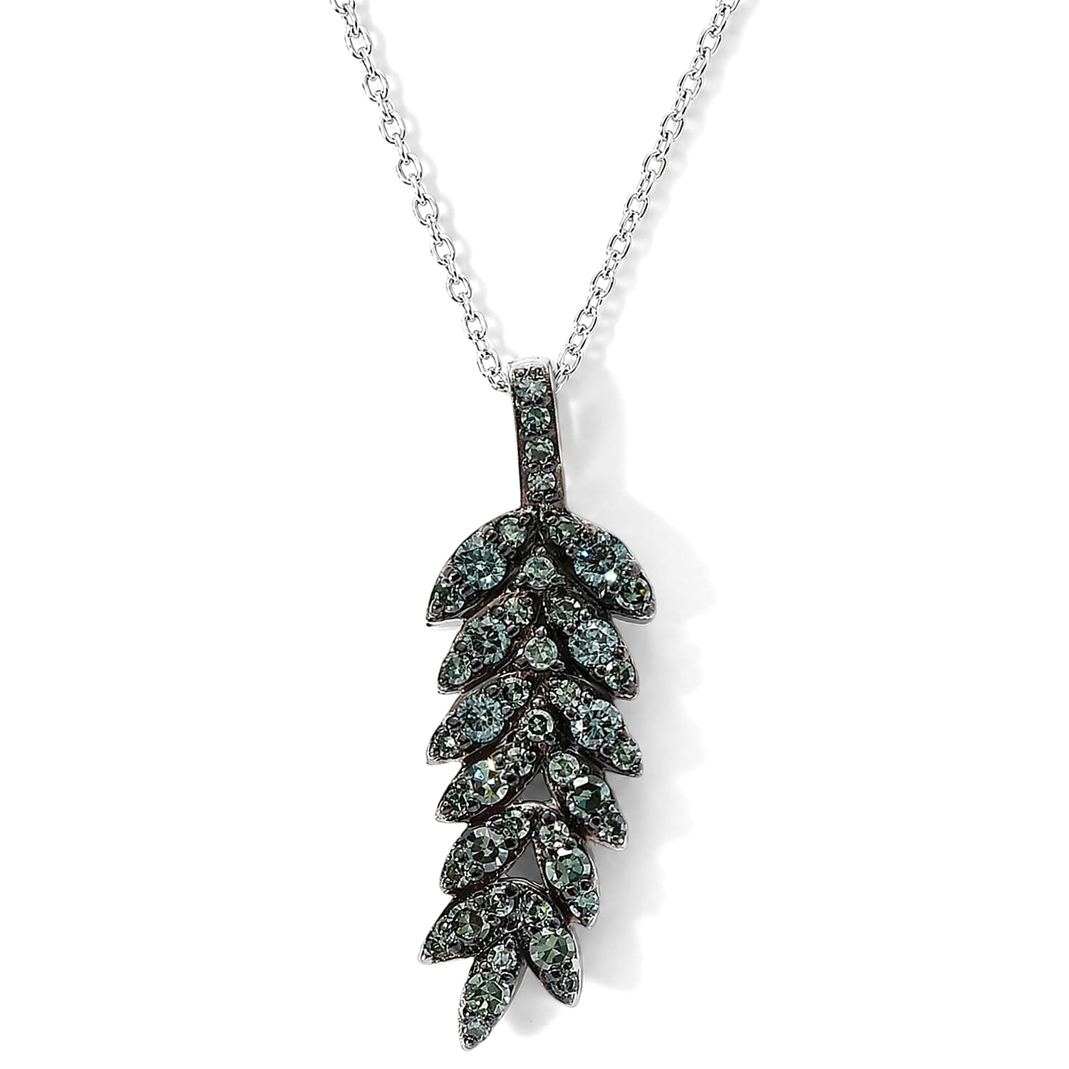 Luxuriant Lab Grown Green Diamond (SI) 0.50 ctw Verdant Leaf Wrap Pendant Necklace (20 Inches) in Rhodium Over Sterling Silver