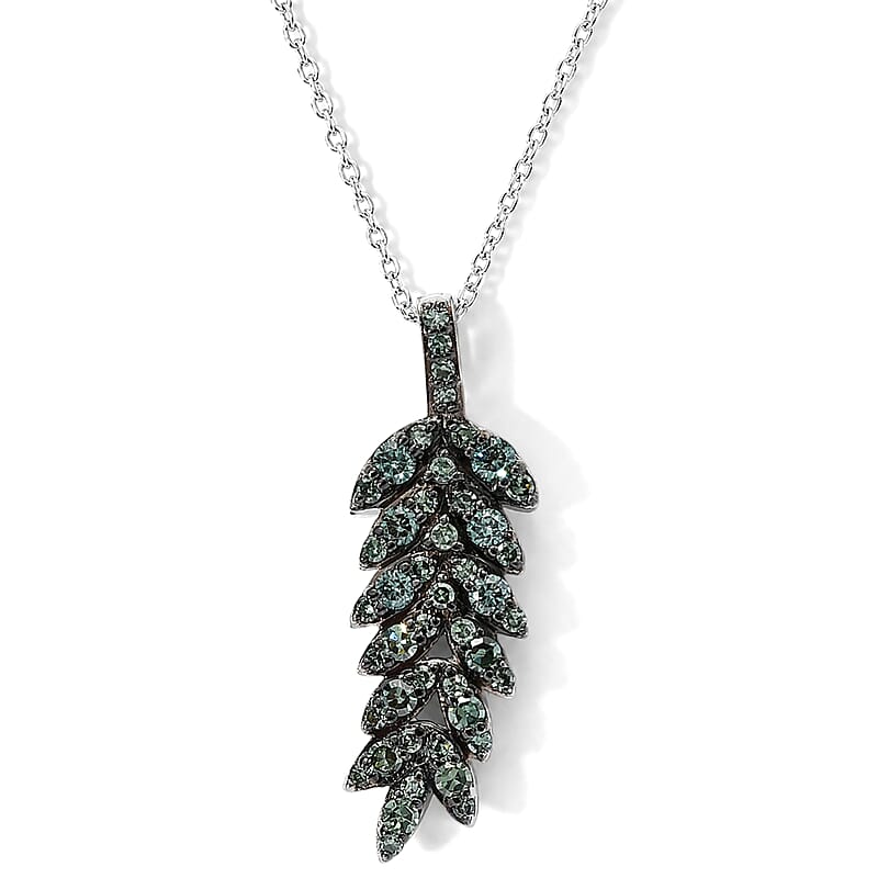 Luxuriant Lab Grown Green Diamond (SI) 0.50 ctw Verdant Leaf Wrap Pendant Necklace (20 Inches) in Rhodium Over Sterling Silver