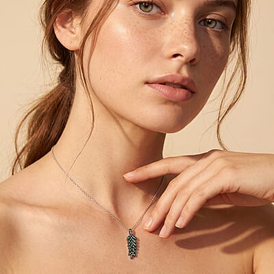 Luxuriant Lab Grown Green Diamond (SI) 0.50 ctw Verdant Leaf Wrap Pendant Necklace (20 Inches) in Rhodium Over Sterling Silver