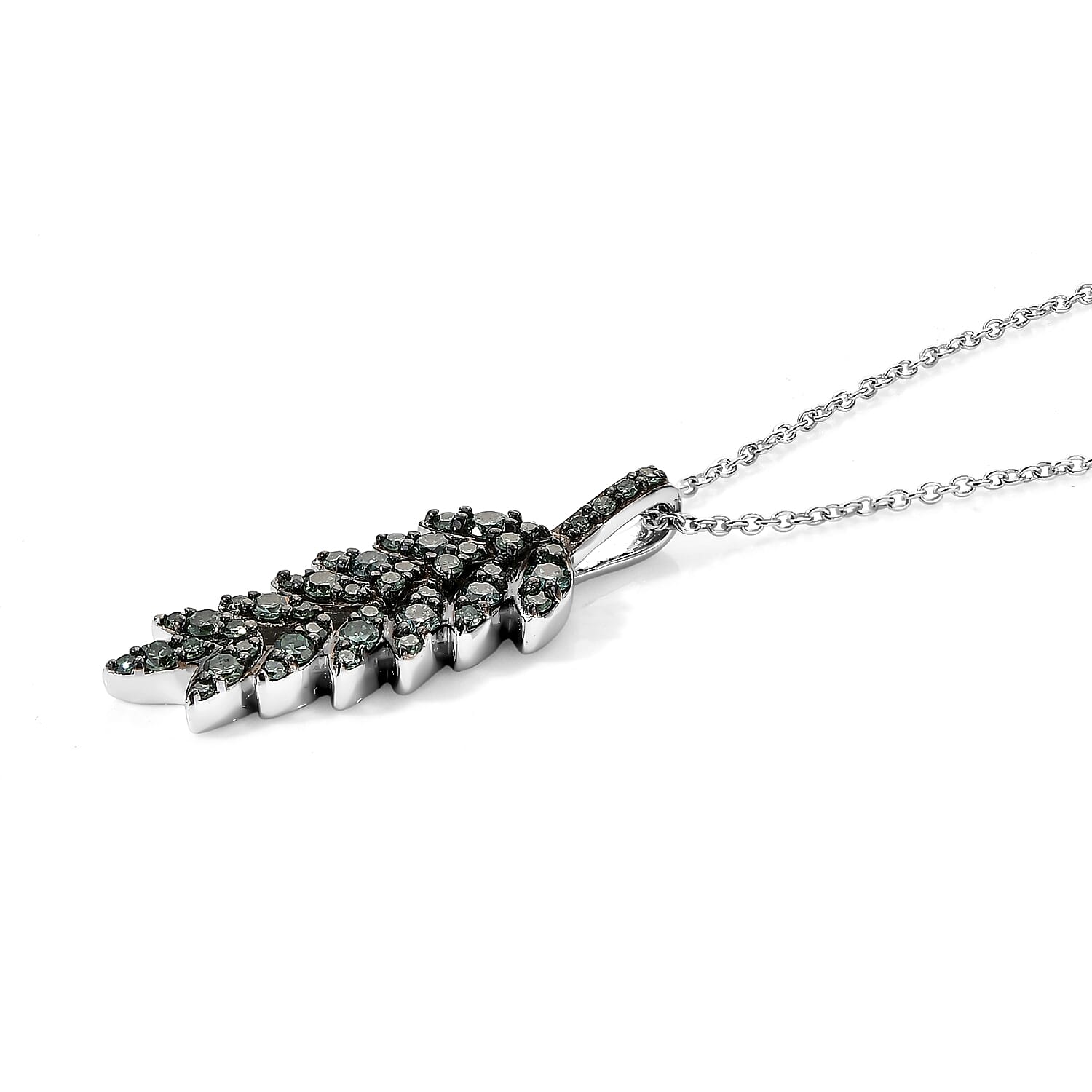 Luxuriant Lab Grown Green Diamond (SI) 0.50 ctw Verdant Leaf Wrap Pendant Necklace (20 Inches) in Rhodium Over Sterling Silver