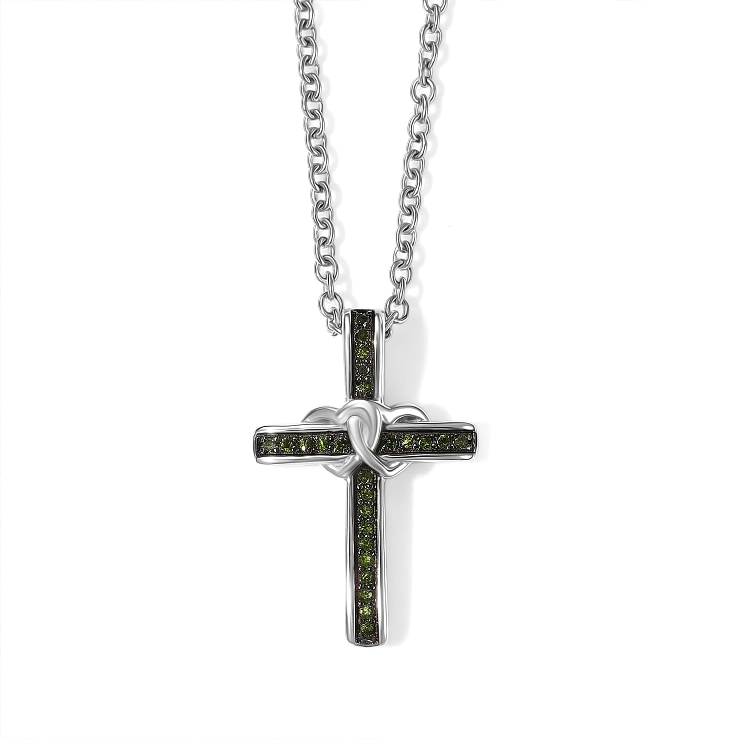 Luxuriant Lab Grown Green Diamond (SI) 0.10 ctw Verdant Eternal Knot Cross Pendant in 18K Vermeil Yellow Gold and Rhodium Over Sterling Silver with Stainless Steel Necklace (20 Inches)