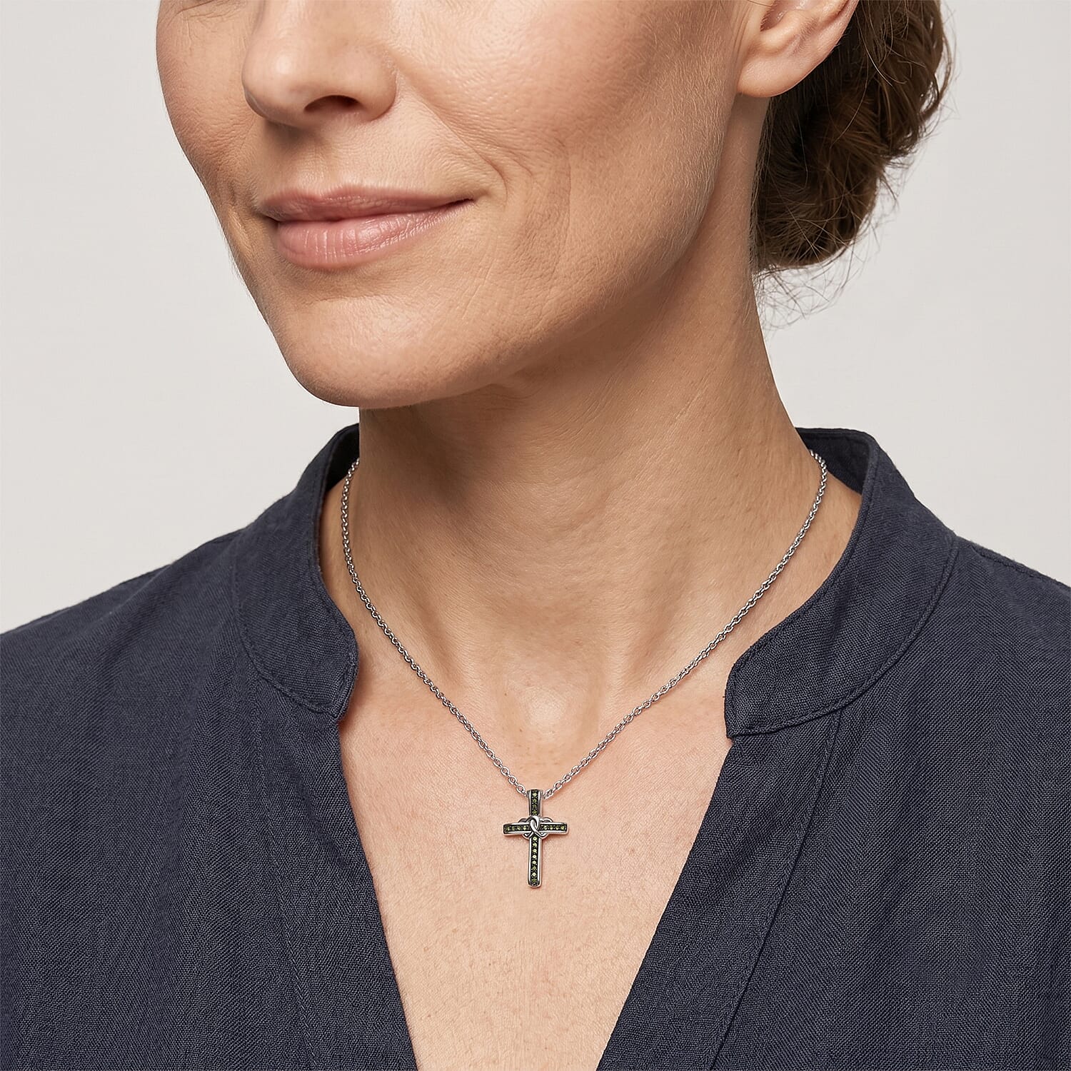 Luxuriant Lab Grown Green Diamond (SI) 0.10 ctw Verdant Eternal Knot Cross Pendant in 18K Vermeil Yellow Gold and Rhodium Over Sterling Silver with Stainless Steel Necklace (20 Inches)