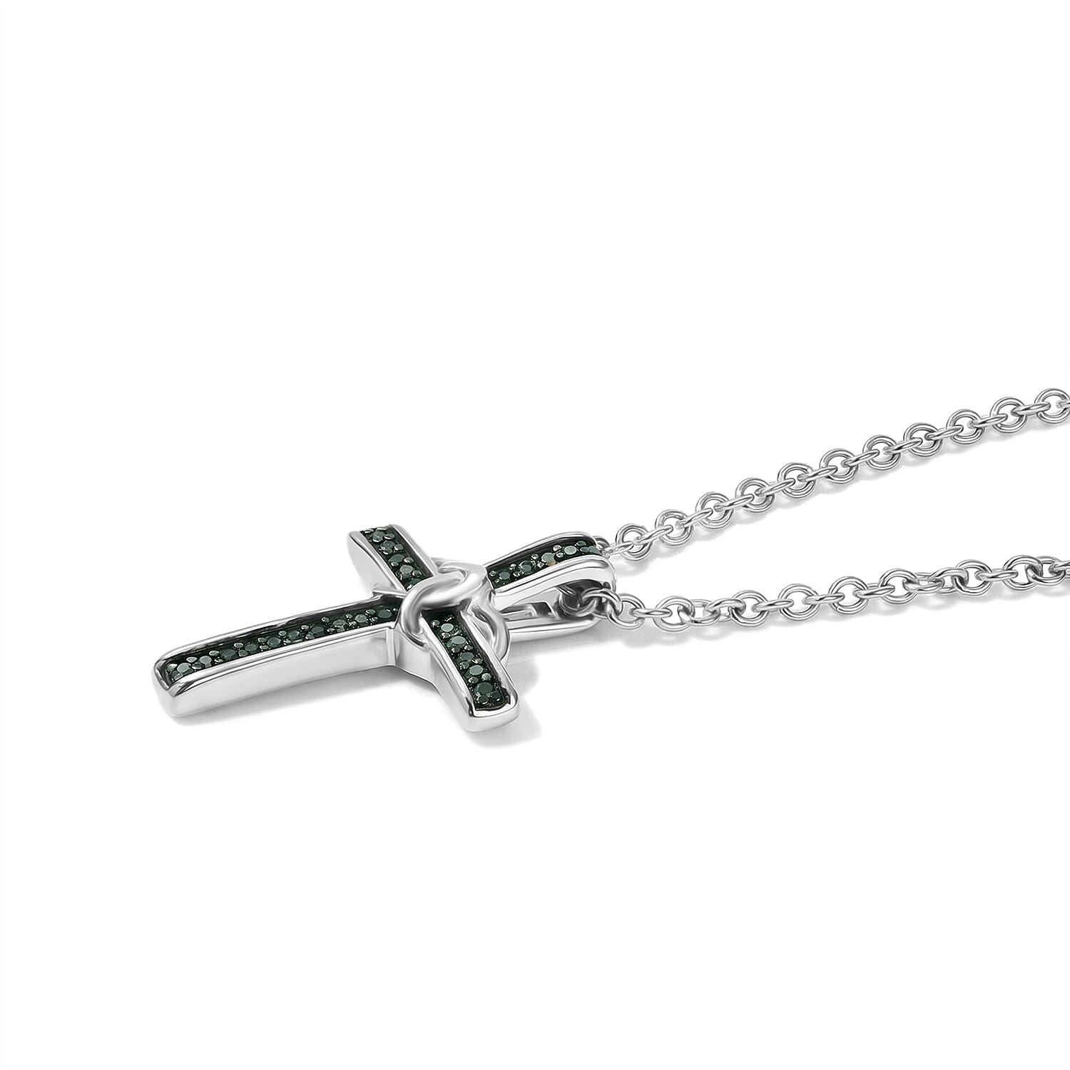Luxuriant Lab Grown Green Diamond (SI) 0.10 ctw Verdant Eternal Knot Cross Pendant in 18K Vermeil Yellow Gold and Rhodium Over Sterling Silver with Stainless Steel Necklace (20 Inches)