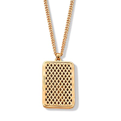 Simulated White and Red Diamond, Enameled American Patriotic Eagle Dog Tag Pendant Necklace (20 Inches) in Goldtone