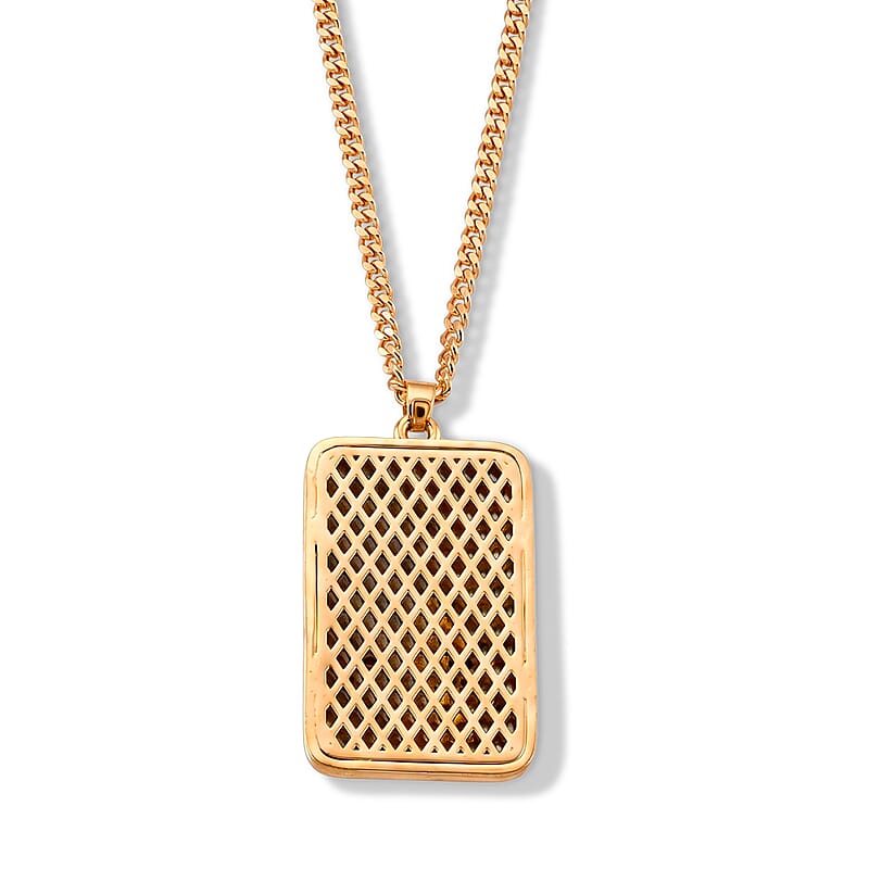 Simulated White and Red Diamond, Enameled American Patriotic Eagle Dog Tag Pendant Necklace (20 Inches) in Goldtone