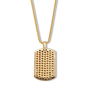 Simulated Diamond and Enameled American Flag Eagle Dog Tag Pendant Necklace (20 Inches) in Goldtone