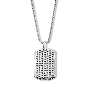 Simulated Diamond and Enameled American Flag Eagle Dog Tag Pendant Necklace (20 Inches) in Silvertone