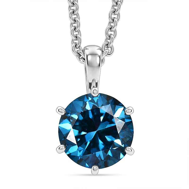 Luxuriant Lab Grown Blue Diamond IR SI 1.00 ctw Pendant Necklace in 10K White Gold 20 Inches