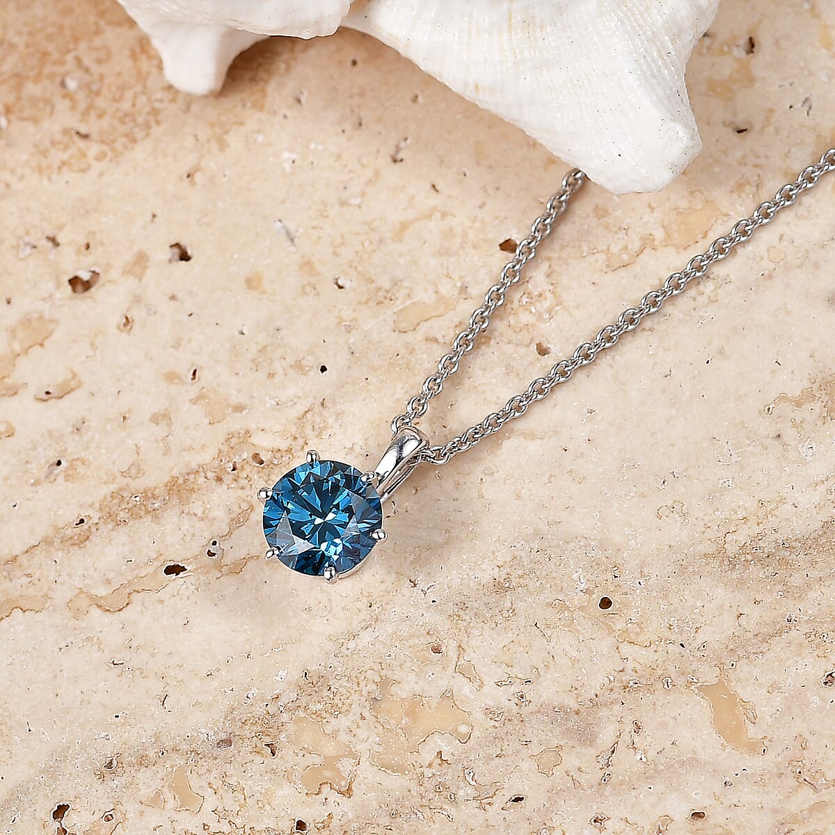 Luxuriant Lab Grown Blue Diamond IR SI 1.00 ctw Pendant Necklace in 10K White Gold 20 Inches image number 1
