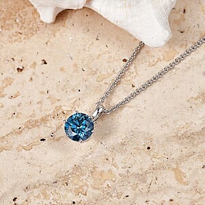 Luxuriant Lab Grown Blue Diamond IR SI 1.00 ctw Pendant Necklace in 10K White Gold 20 Inches