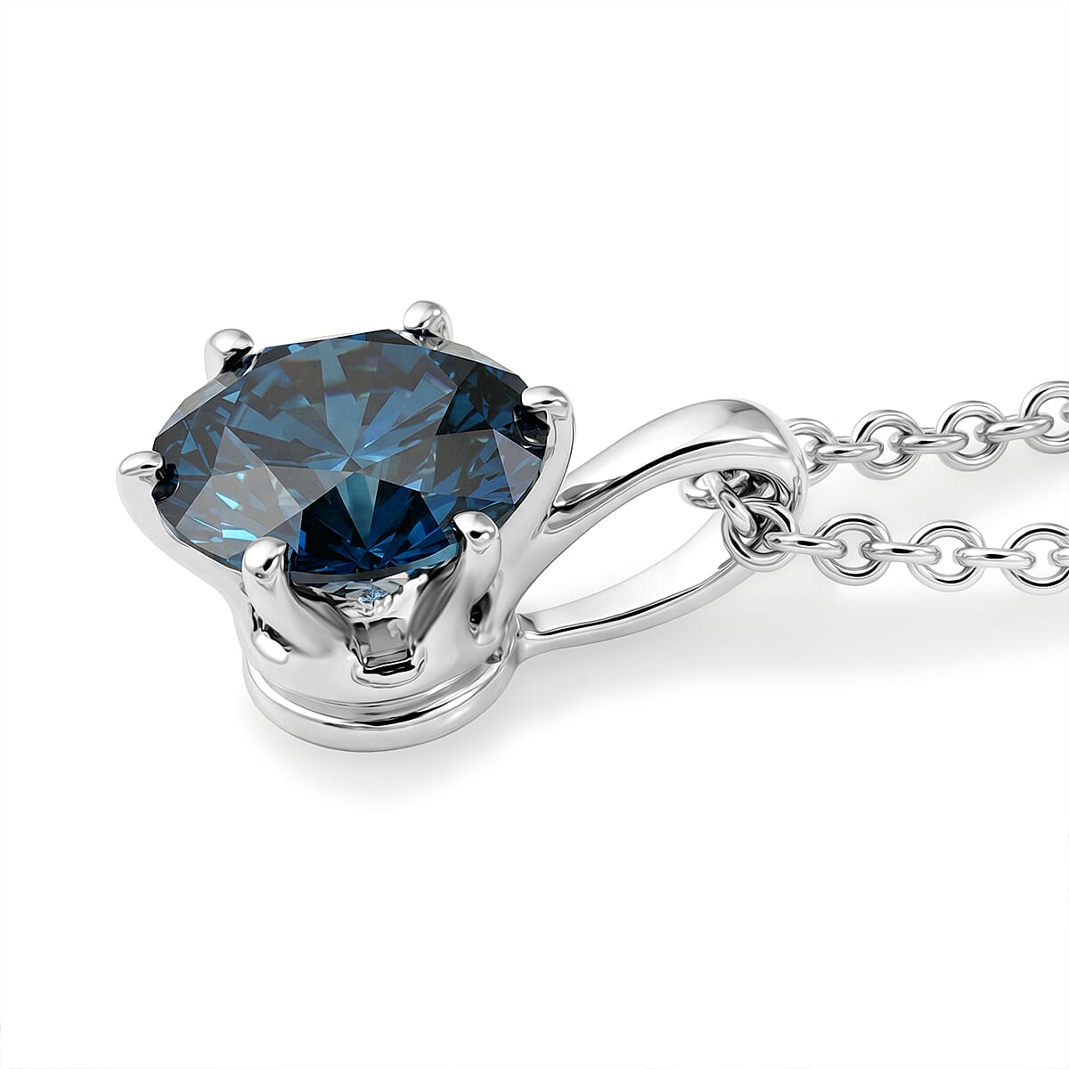 Luxuriant Lab Grown Blue Diamond IR SI 1.00 ctw Pendant Necklace in 10K White Gold 20 Inches
