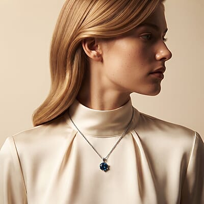 Luxuriant Lab Grown Blue Diamond IR SI 1.00 ctw Pendant Necklace in 10K White Gold 20 Inches