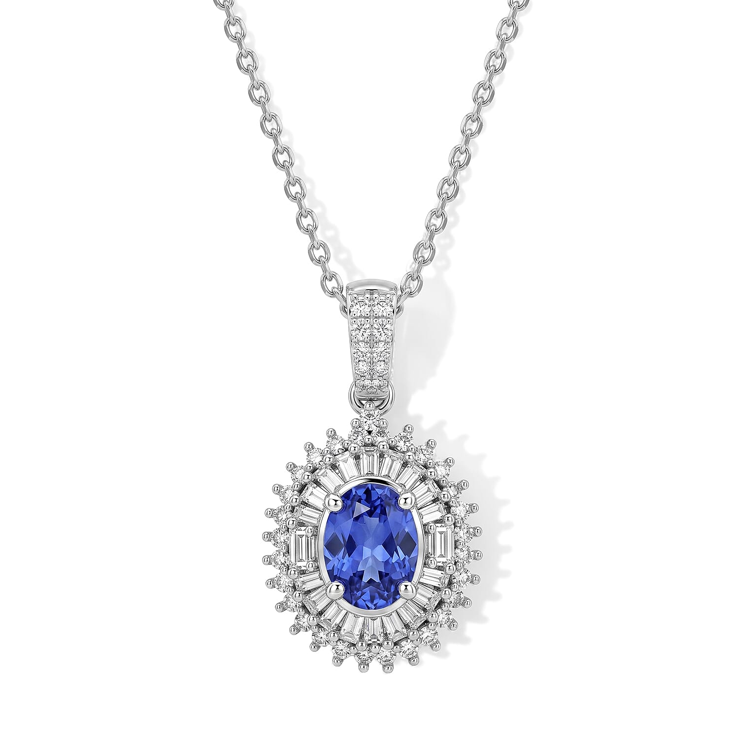 AAA Tanzanite and Luxuriant Lab Grown Diamond G-H SI 1.50 ctw Pendant Necklace (20 Inches) in Rhodium Over Sterling Silver