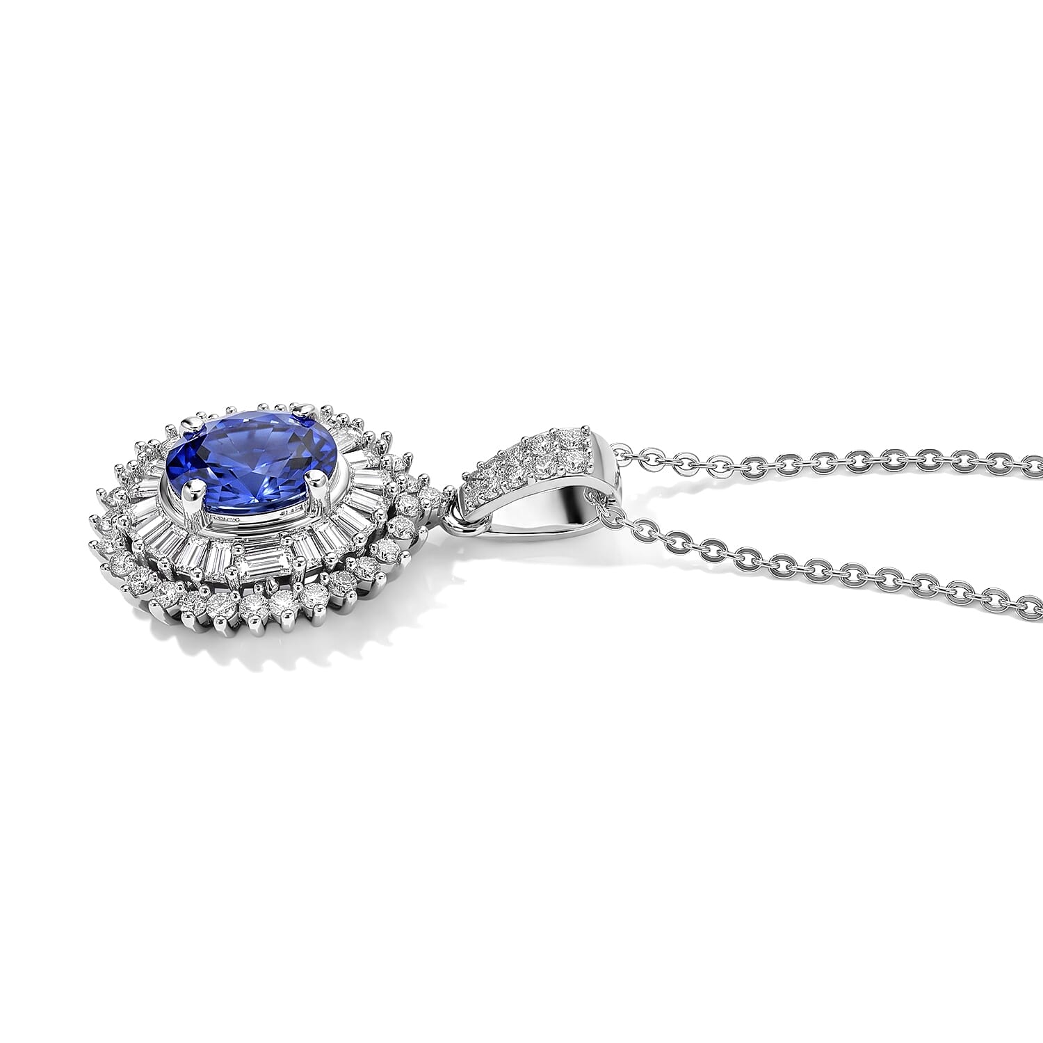 AAA Tanzanite and Luxuriant Lab Grown Diamond G-H SI 1.50 ctw Pendant Necklace (20 Inches) in Rhodium Over Sterling Silver
