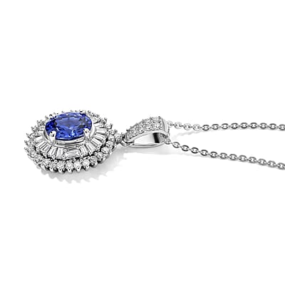 AAA Tanzanite and Luxuriant Lab Grown Diamond G-H SI 1.50 ctw Pendant Necklace (20 Inches) in Rhodium Over Sterling Silver