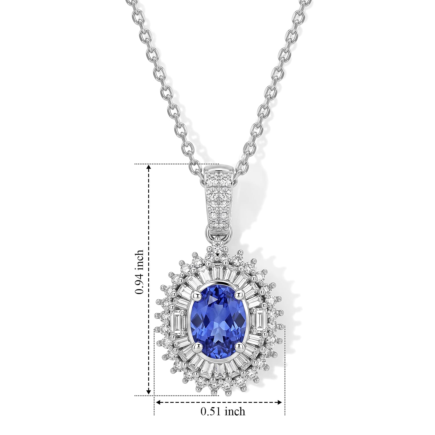 AAA Tanzanite and Luxuriant Lab Grown Diamond G-H SI 1.50 ctw Pendant Necklace (20 Inches) in Rhodium Over Sterling Silver