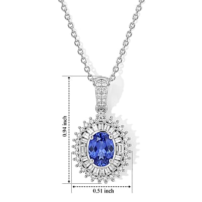 AAA Tanzanite and Luxuriant Lab Grown Diamond G-H SI 1.50 ctw Pendant Necklace (20 Inches) in Rhodium Over Sterling Silver