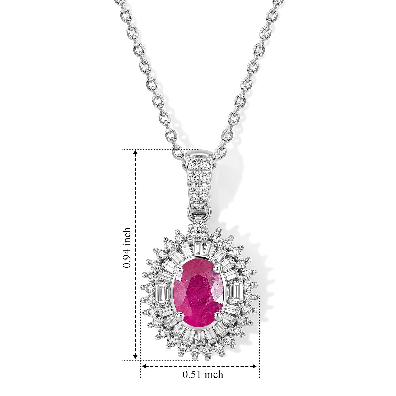 AAA Mozambique Ruby and Luxuriant Lab Grown Diamond G-H SI 1.80 ctw Regal Radiance Pendant Necklace in Rhodium Over Sterling Silver (20 Inches)