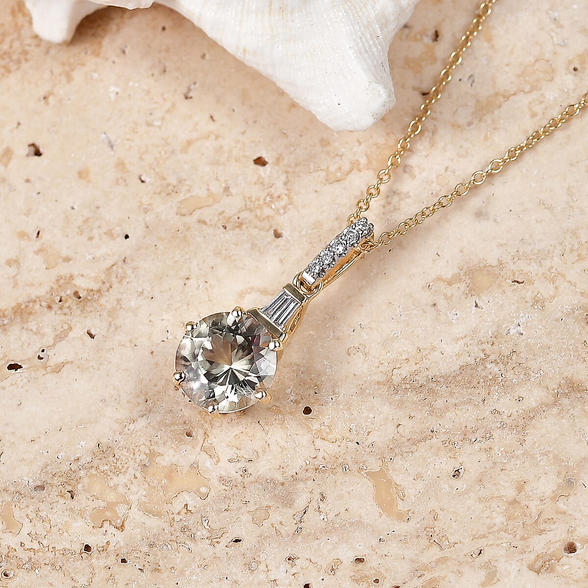 100 Facets AAA Turkizite and Luxuriant Lab Grown Diamond E-F VS 2.00 ctw Golden Autumn Glow Pendant Necklace in 10K Yellow Gold 20 Inches image number 1