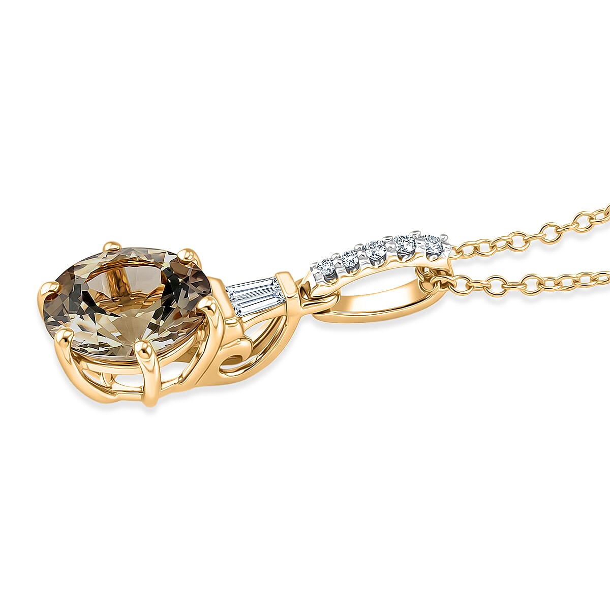 100 Facets AAA Turkizite and Luxuriant Lab Grown Diamond E-F VS 2.00 ctw Golden Autumn Glow Pendant Necklace in 10K Yellow Gold 20 Inches image number 3